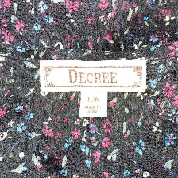 Decree Floral Top Drop Drawstring Waist Short Sleeved Blouse Pleated Women’s L - Picture 6 of 6